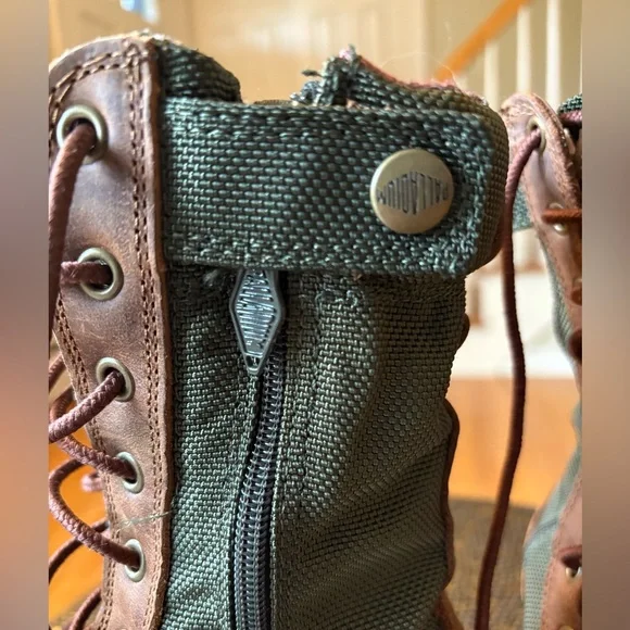 Palladium Green and Brown Combat Boots with Flannel Interior - Picture 4 of 10
